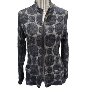 Bryn Walker Textured Jacket Womens Small S Blue Gray Floral Zip Up Coat Made USA